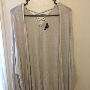 AEO Lace up Back Cardigan-Stone Gray color